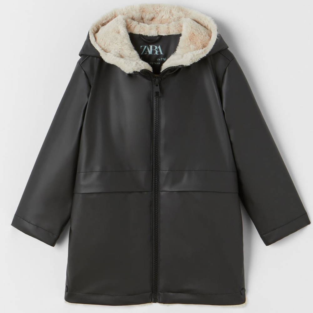 ZARA FAUX FUR LINED RUBBERIZED RAINCOAT